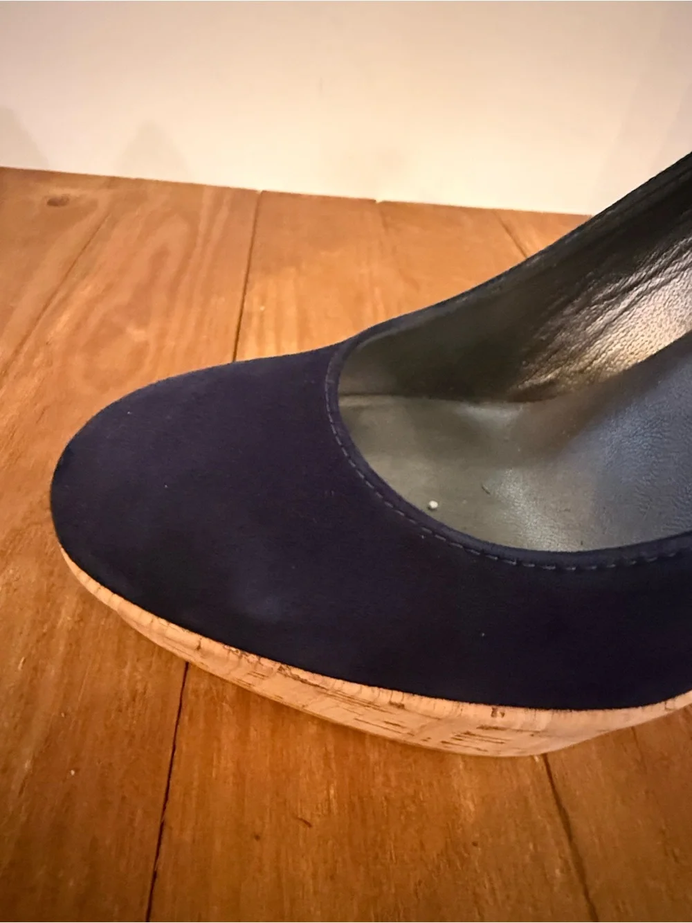 Stuart Weitzman. Corkswoon Wedges. Navy Suede. Size 7.